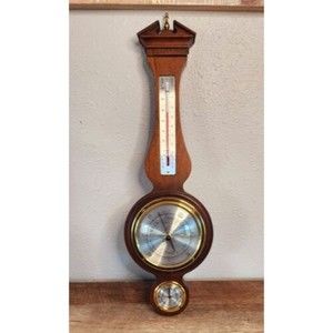 Vintage 1952 Airguide The Canterbury Banjo Barometer And Thermometer Wood Brass